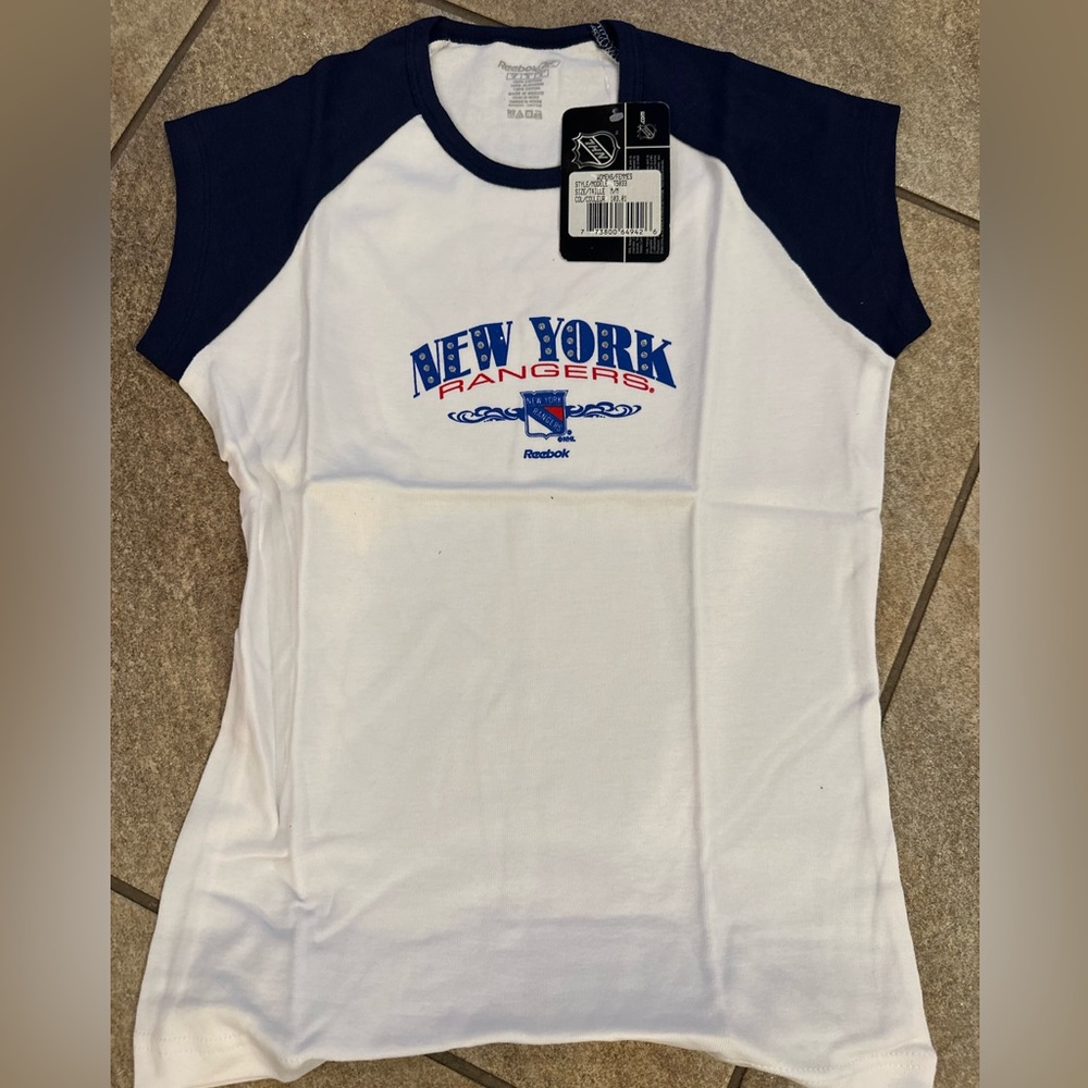 Reebok New York Rangers White and Blue T-Shirt